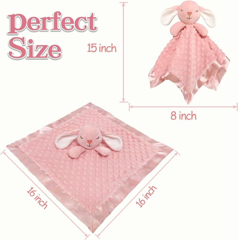 MOVEPAI Loveys for Babies, Soft Baby Security Blanket Lovies for Babies, Stuffed Animals Blankie for Newborn Infant with Baby Snuggle Toy, Gilrs Gifts Pink Bunny Security Blanket 16 Inch - Image 4